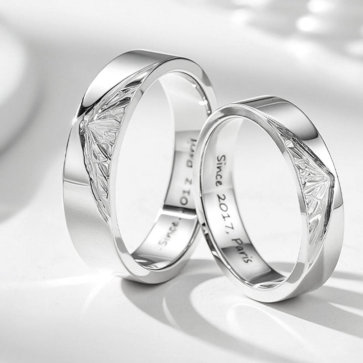 999 Silver Mountain Peak Wedding Rings Couple With Engraving For Women Men in Ring Size 44~75 - Remisia