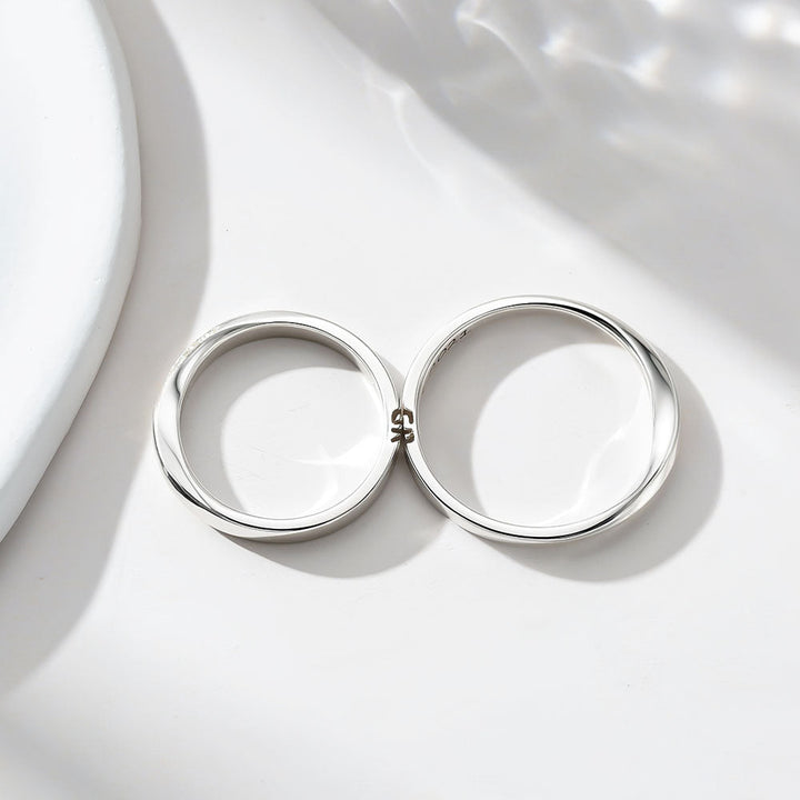 Silver 925 Mobius Zircon Inlay Wedding Ring Couple Ring with Engraving for Women Men in Ring Size 44~75 - Remisia