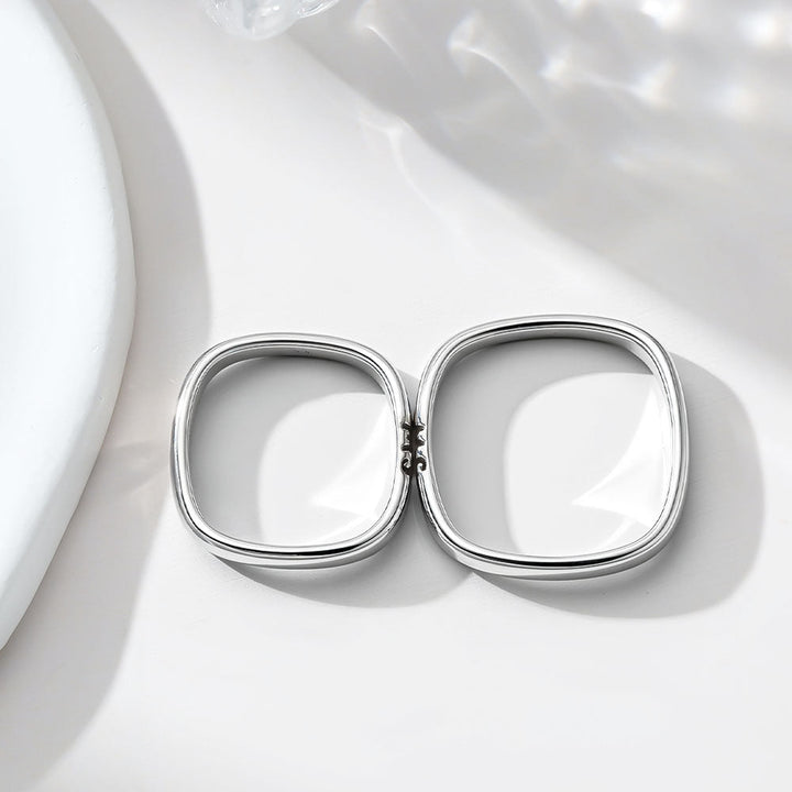 925 Silver Square Wedding Rings For Women Men With Engraving Inside in Ring Size 44~75 - Remisia