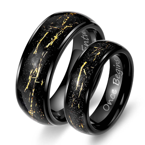 Custom Tungsten Ring Black With Gold Foil - Time Sculptor