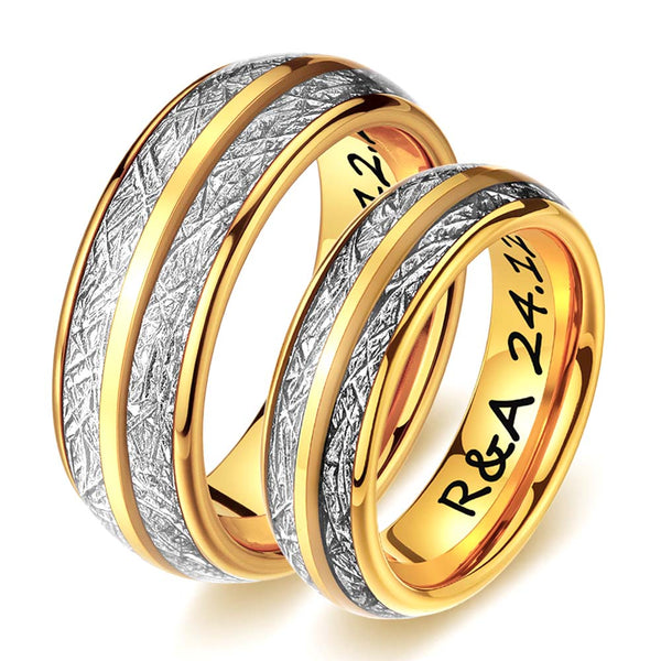 Engraved Tungsten Ring Gold With Meteorite - Chronicle