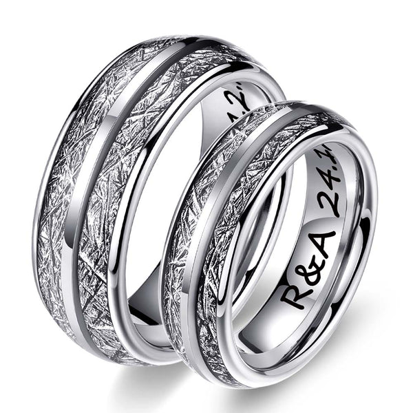 Custom Tungsten Ring Silver With Meteorite - Chronicle