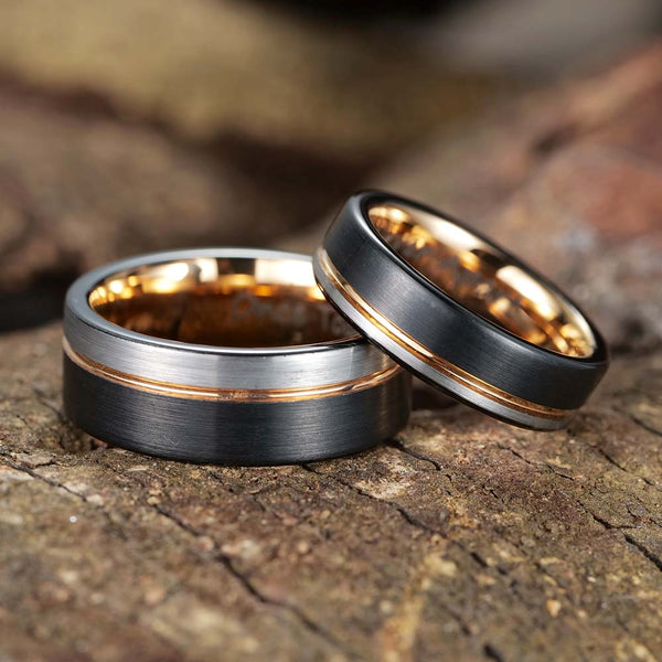 Tri-Color Brushed Tungsten Ring - Honor