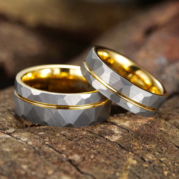 Custom Hammered Tungsten Ring Golden - Corona