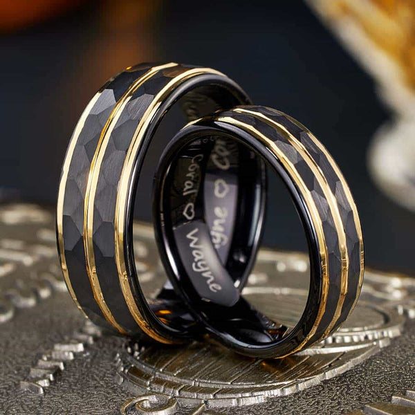 Custom Hammered Tungsten Ring Black Gold - Apex