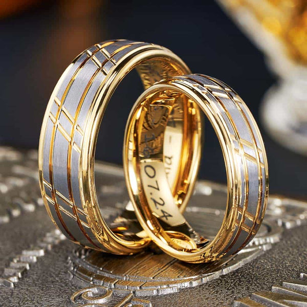 Tungsten Carbide Ring Gold With Engraving - Striker