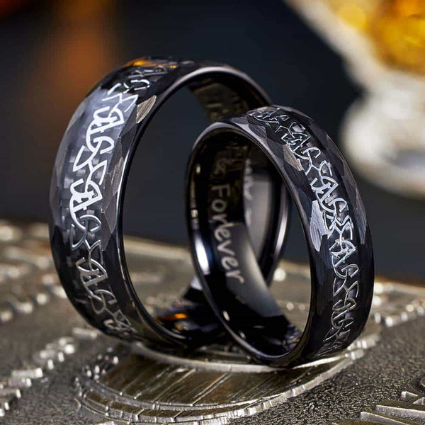 Faceted Tungsten Ring Black With Celtic Knot