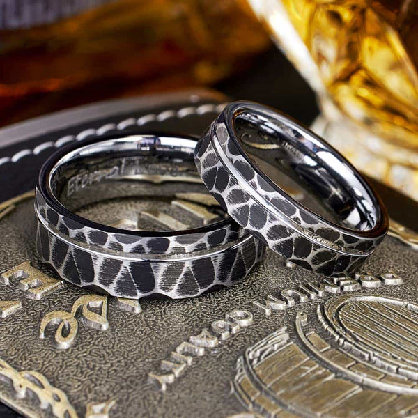 Personalized Hammered Tungsten Carbide Ring Black - Void
