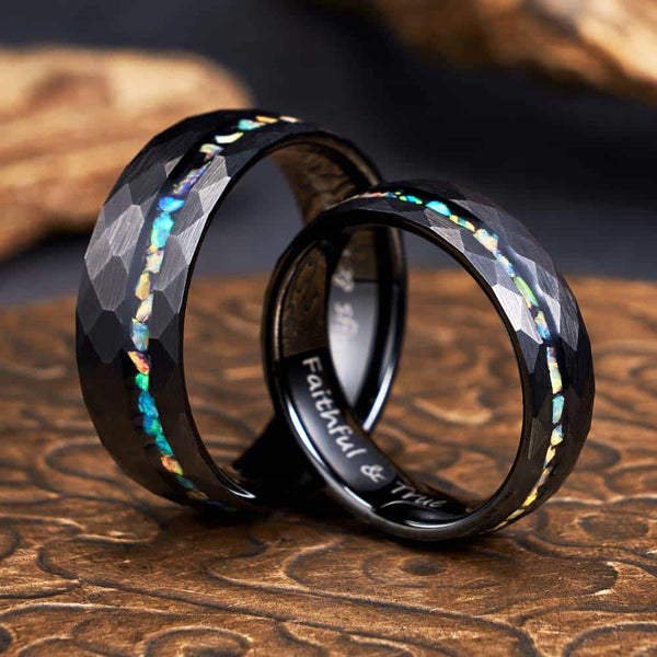 Black Hammered Tungsten Ring Rainbow - Spectrum Shift
