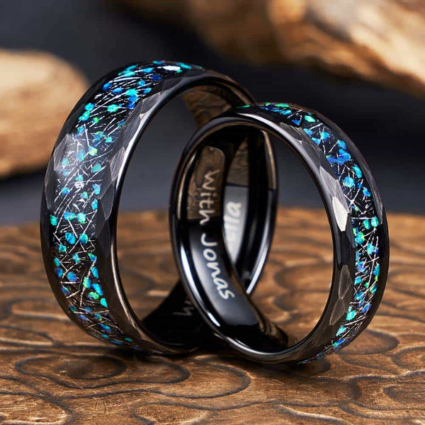 Engraved Faceted Tungsten Ring Black Green - Astral Snare