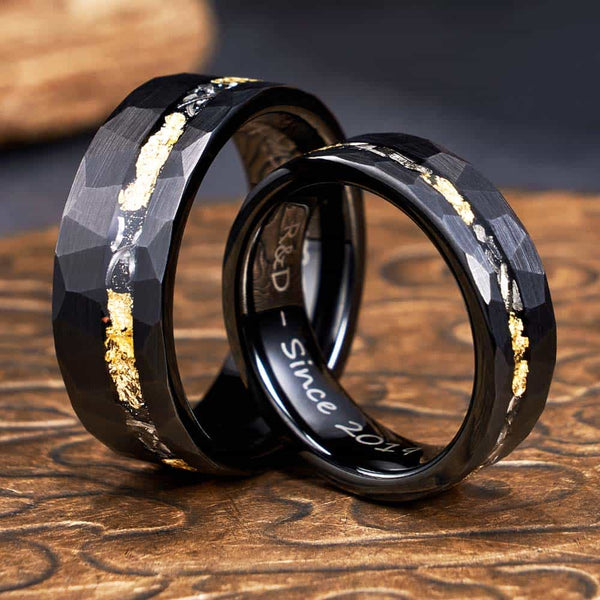 Engraved Hammered Tungsten Ring Black - Scepter