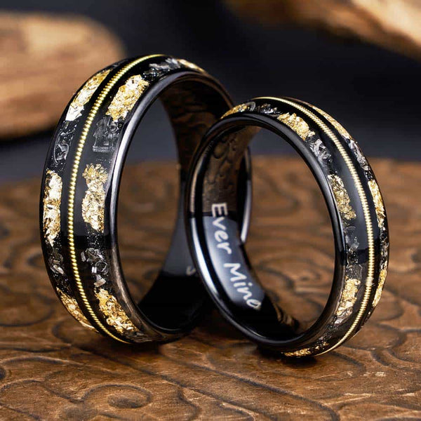 Black Tungsten Ring With Guitar String - Regal Cadence