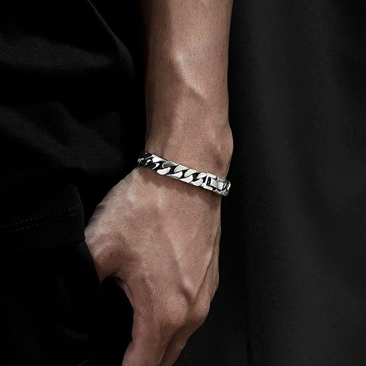 8mm Silver Curb Bracelet For Men With Engraving | Personalized Silver Bracelet With Name Engraved For Men - Remisia
