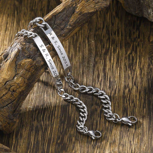 Personalized Curb Chain Bracelet With Engraving Silver 925 | Curb Chain Bar Silver Bracelet For Men And Women - Remisia
