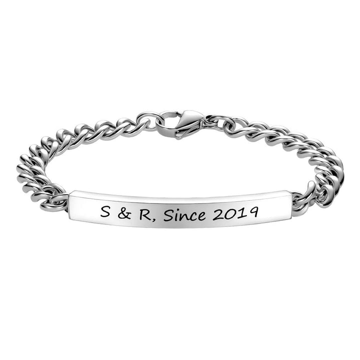 4mm Personalized Bracelet With Engraving For Women Silver 925 | Curb Bar Bracelet Women Silver With Engraving - Remisia