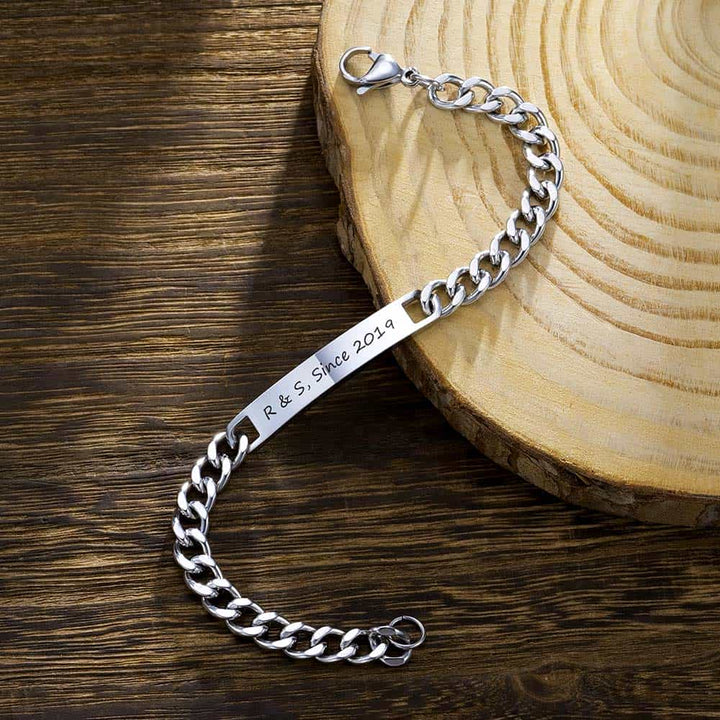 7mm Personalized Men's Bracelet With Engraving Silver 925 | Silver Curb Bar Bracelet Gifts For Men - Remisia