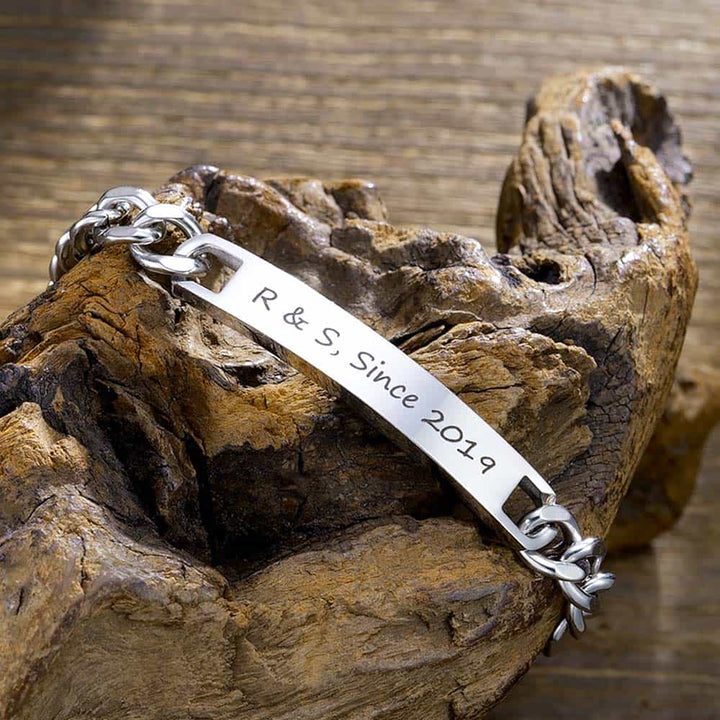 7mm Personalized Men's Bracelet With Engraving Silver 925 | Silver Curb Bar Bracelet Gifts For Men - Remisia