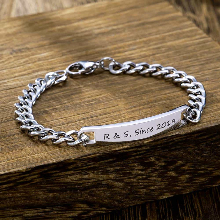 7mm Personalized Men's Bracelet With Engraving Silver 925 | Silver Curb Bar Bracelet Gifts For Men - Remisia
