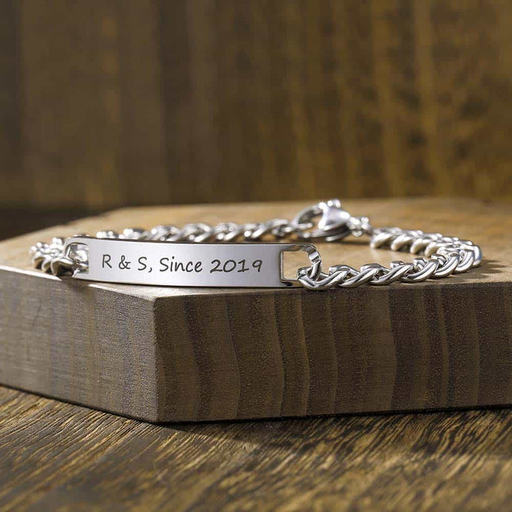 7mm Personalized Men's Bracelet With Engraving Silver 925 | Silver Curb Bar Bracelet Gifts For Men - Remisia
