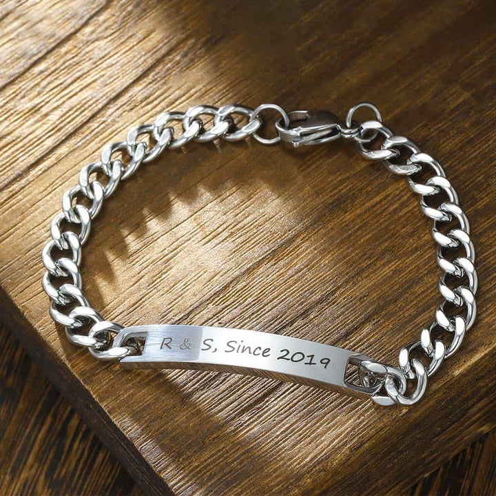 7mm Personalized Men's Bracelet With Engraving Silver 925 | Silver Curb Bar Bracelet Gifts For Men - Remisia