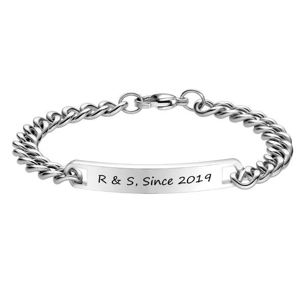 7mm Personalized Men's Bracelet With Engraving Silver 925 | Silver Curb Bar Bracelet Gifts For Men - Remisia