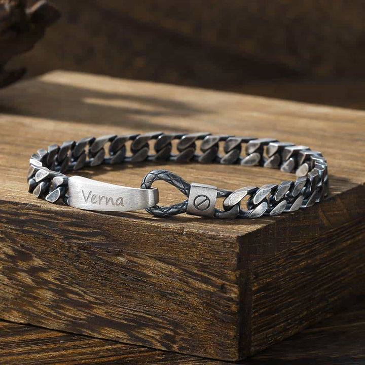 6mm Oxidized Silver Curb Bracelet For Women With Engraving | Personalized Women's Bracelet With Engraving Silver 925 - Remisia