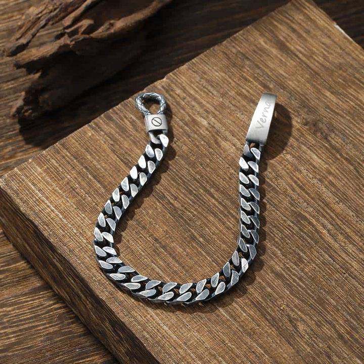 6mm Oxidized Silver Curb Bracelet For Women With Engraving | Personalized Women's Bracelet With Engraving Silver 925 - Remisia
