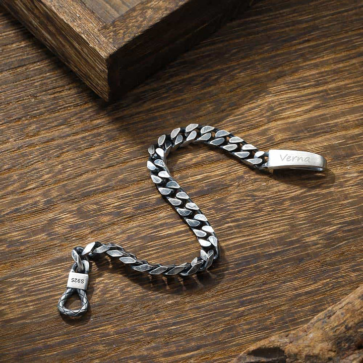 6mm Oxidized Silver Curb Bracelet For Women With Engraving | Personalized Women's Bracelet With Engraving Silver 925 - Remisia