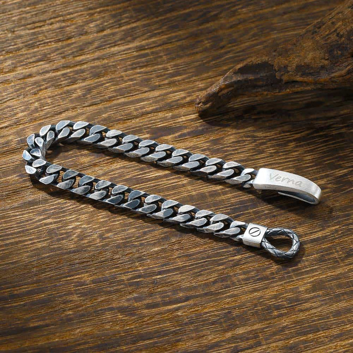 6mm Oxidized Silver Curb Bracelet For Women With Engraving | Personalized Women's Bracelet With Engraving Silver 925 - Remisia