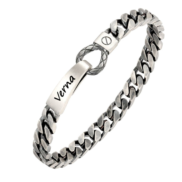 6mm Oxidized Silver Curb Bracelet For Women With Engraving | Personalized Women's Bracelet With Engraving Silver 925 - Remisia