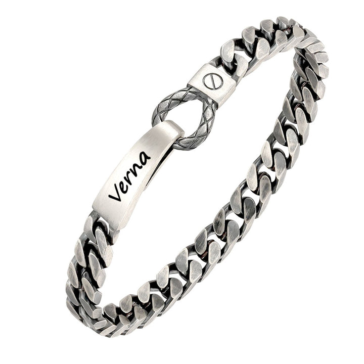 6mm Oxidized Silver Curb Bracelet For Women With Engraving | Personalized Women's Bracelet With Engraving Silver 925 - Remisia