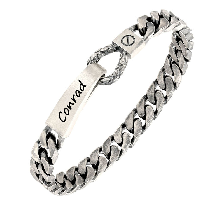 8mm Oxidized Silver Curb Bracelet Men With Engraving | Personalized Gifts Jewelry Bracelet With Engraving For Men