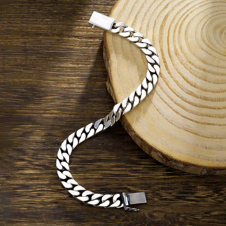 8mm Silver Curb Bracelet For Men With Bar Engraving | Personalized Gifts Bracelet With Engraving For Men Silver 925