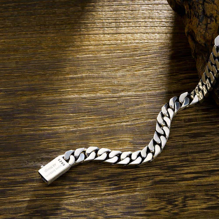 8mm Silver Curb Bracelet For Men With Bar Engraving | Personalized Gifts Bracelet With Engraving For Men Silver 925