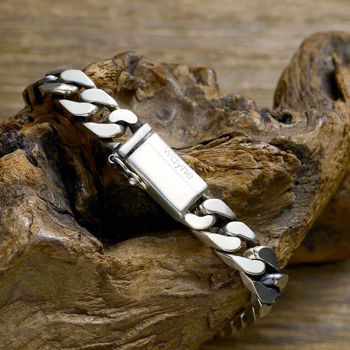 8mm Silver Curb Bracelet For Men With Bar Engraving | Personalized Gifts Bracelet With Engraving For Men Silver 925