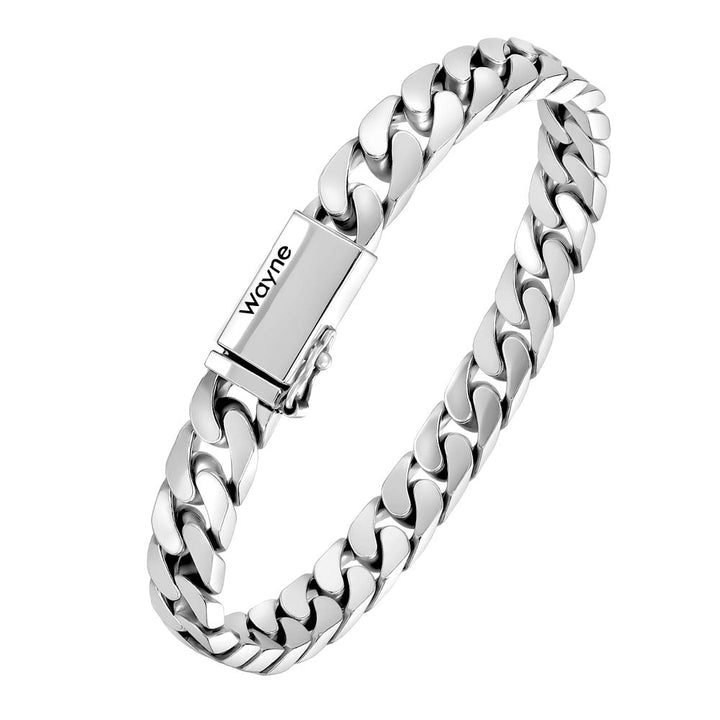 8mm Silver Curb Bracelet For Men With Bar Engraving | Personalized Gifts Bracelet With Engraving For Men Silver 925