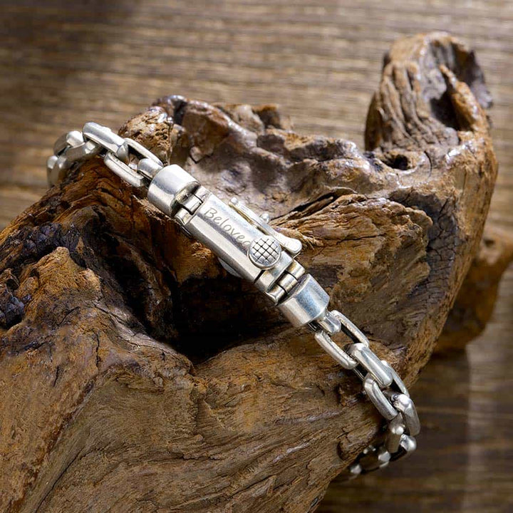Personalized Silver Bracelet Engraved For Men And Women | Anchor Chain Silver Bracelet For Men  Women With Engraving