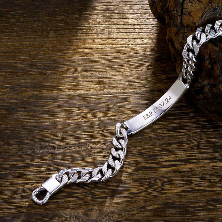 10mm Men's Curb Chain Bracelet Engraved Silver 925 | Personalized Jewelry Bracelet With Engraving For Men - Remisia