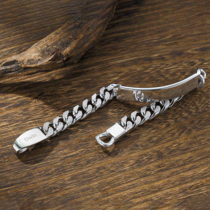 10mm Men's Curb Chain Bracelet Engraved Silver 925 | Personalized Jewelry Bracelet With Engraving For Men - Remisia