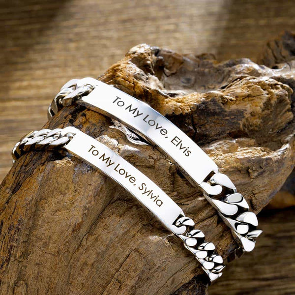 6mm/8mm Silver Partner Curb Bracelet With Engraving | Personalized Friendship Bracelet Silver With Engraving