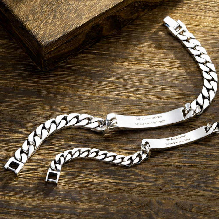 6mm/8mm Silver Partner Curb Bracelet With Engraving | Personalized Friendship Bracelet Silver With Engraving