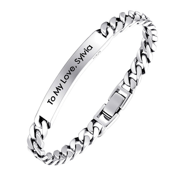 6mm Silver Partner Curb Bracelet Engraved | Personalized Female Bracelet Silver With Engraving
