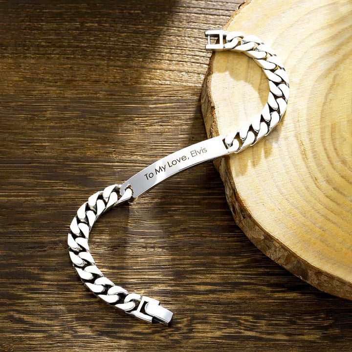 8mm Silver Partner Curb Bracelet Engraved | Personalized Male Bracelet Silver With Engraving