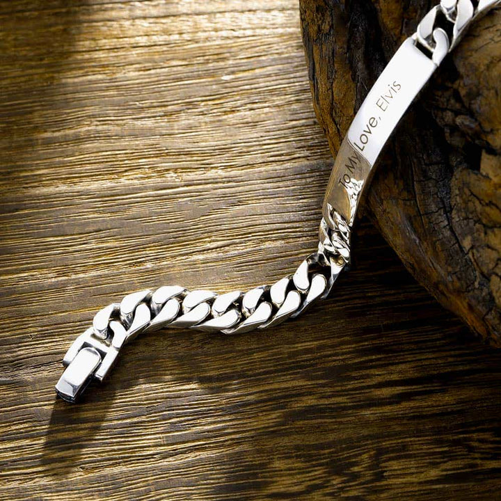 8mm Silver Partner Curb Bracelet Engraved | Personalized Male Bracelet Silver With Engraving