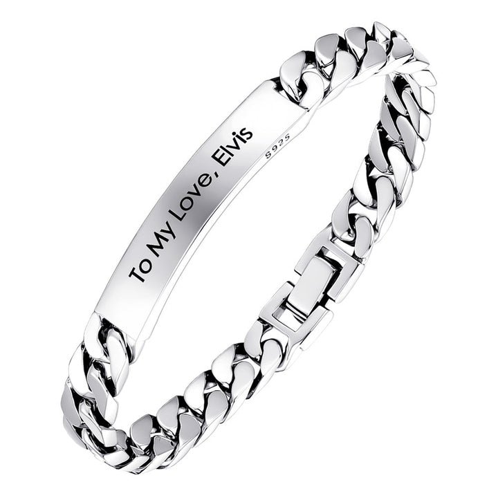 8mm Silver Partner Curb Bracelet Engraved | Personalized Male Bracelet Silver With Engraving