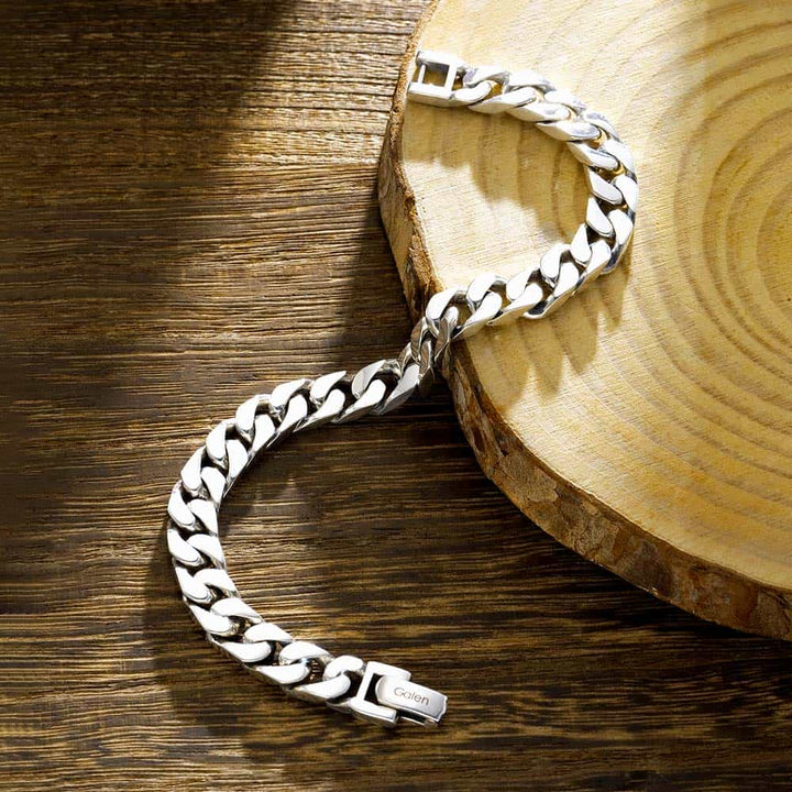 8mm Silver Curb Bracelet For Men With Engraving | Personalized Silver Bracelet With Name Engraved For Men - Remisia