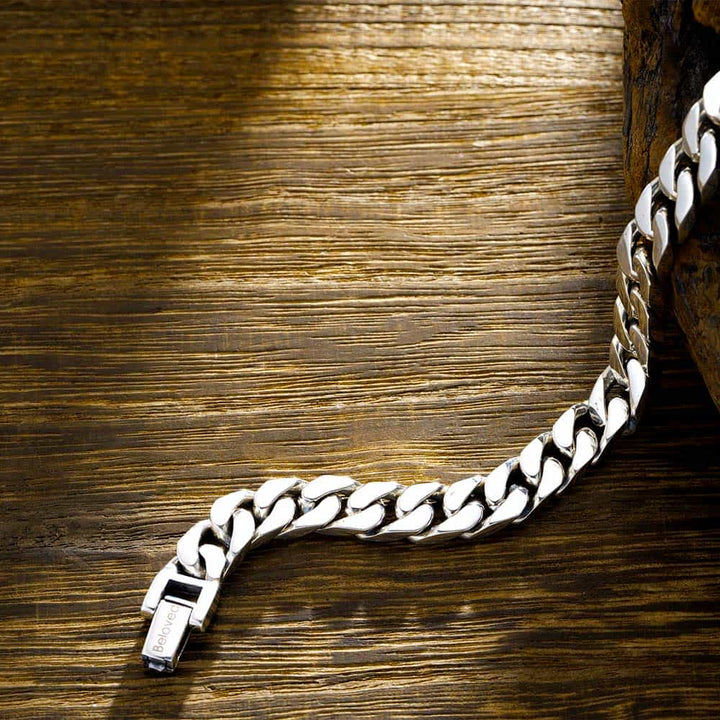 8mm Silver Curb Bracelet For Men With Engraving | Personalized Silver Bracelet With Name Engraved For Men - Remisia