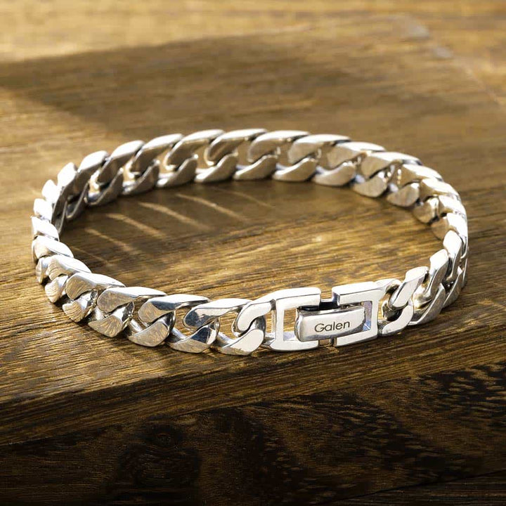 8mm Silver Curb Bracelet For Men With Engraving | Personalized Silver Bracelet With Name Engraved For Men - Remisia