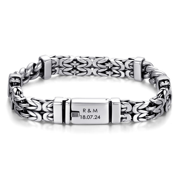 11mm Silver Double Byzantine Chain Bracelet With Engraving
