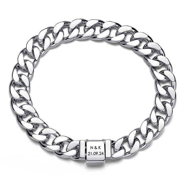Custom Silver Curb Bracelet For Men With Engraving